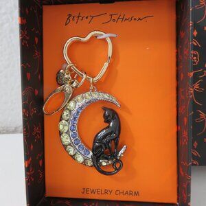 (#114) Betsey Johnson Black Cat on Moon Jewelry Handbag Charm Key Chain